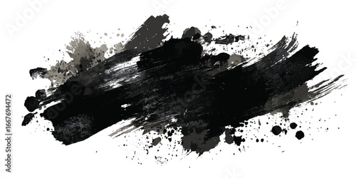 Abstract watercolor brush stroke in black and purple for creative design. Bold swipe of paint with brush strokes on white background	