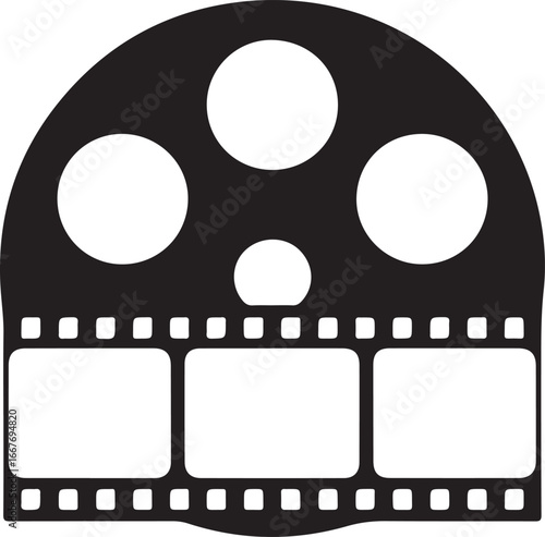 Iconic film reel and film strip graphic design,A simple, black and white graphic design of a film reel and film strip 