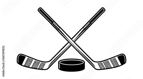 Hockey stick and puck vector isolated on white background