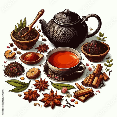 assam tea illustration vector
