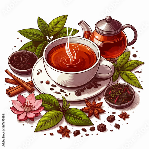 assam tea illustration vector