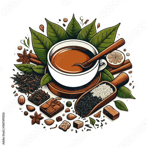 assam tea illustration vector