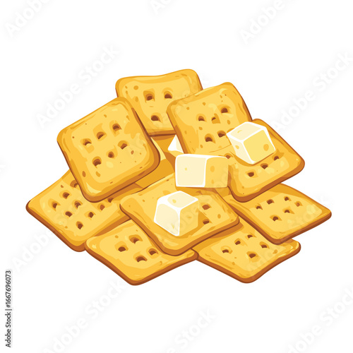 flat vector of crackers with cheese cubes, simple snack food item