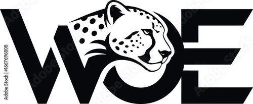 Cheetah head integrated into the letter w and e logo