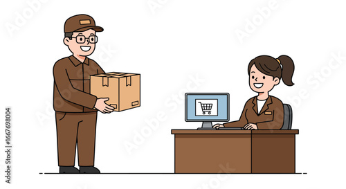 Delivery Person Handing Package to Office Worker 1.