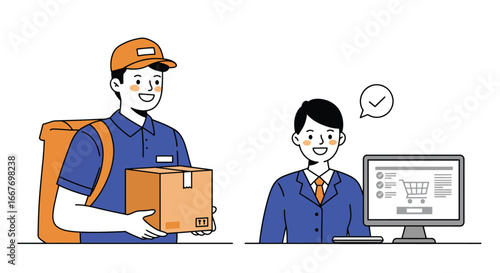 Delivery Person Handing Package to Office Worker 2.