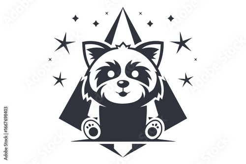 Cute Red Panda Mascot Design with Geometric Elements on White Background