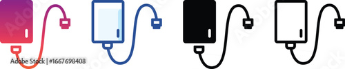 Charger and power bank cable vector set with plug and cord icons. Perfect for tech infographics, device illustrations, and gadget design