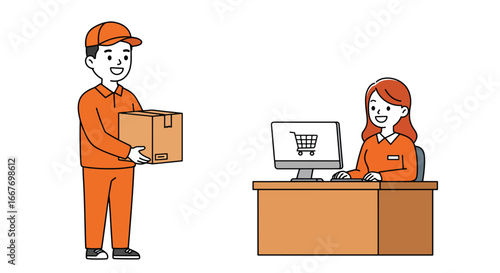 Delivery Person Handing Package to Store Clerk 1.