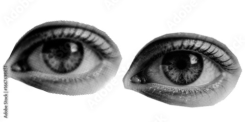 Retro vintage Eye halftone on transparent PNG. Ideal for overlays, posters, and designs. High-res, AI-based with human edited effects. Old vintage TV in trendy dotted pop art style.