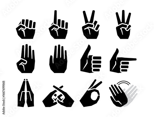 Hand sign and hand symbol icon set