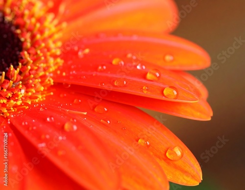 Orange Gerbera Daisy with Water Droplets Close Up.
