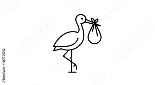 Stork delivering baby vector illustration for baby shower announcement and newborn celebration design 100