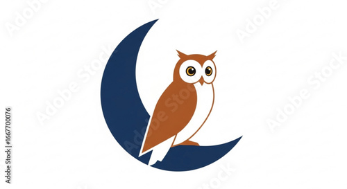 Owl logo design perched on crescent moon vector illustration night bird nocturnal animal graphic design vector 100