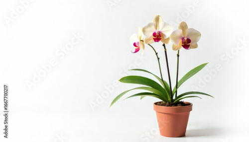 Wallpaper Mural Yellow Phalaenopsis Orchid with Pink Lip in Pot on White Background Torontodigital.ca