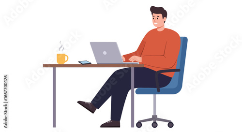 Man Working On Laptop At Desk.