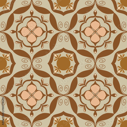 Seamless Vintage Floral Tile Pattern in Brown and Beige – Vector Decorative Design for Wallpaper, Fabric, Scrapbooking, Wrapping Paper, and Digital Backgrounds