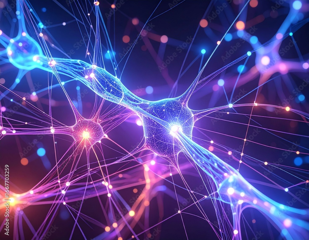 Obraz premium AI Neural Network: Abstract Visualization of Data Streams & Interconnected Nodes. Artificial Intelligence & Digital Innovation