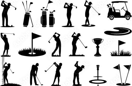 Golf Silhouette Vector Set – Players, Carts & Courses