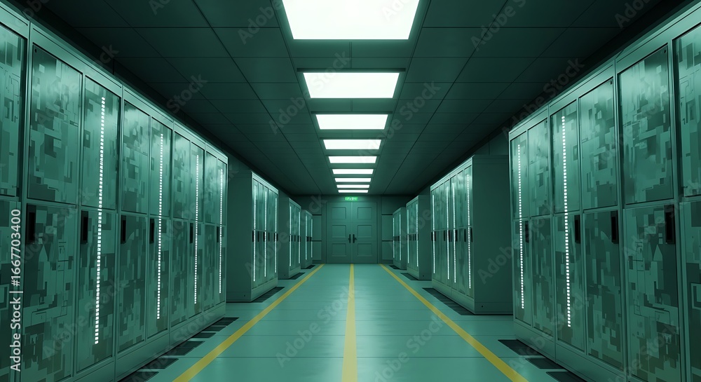 Fototapeta premium Server Room Interior, Data Center, Modern Technology.