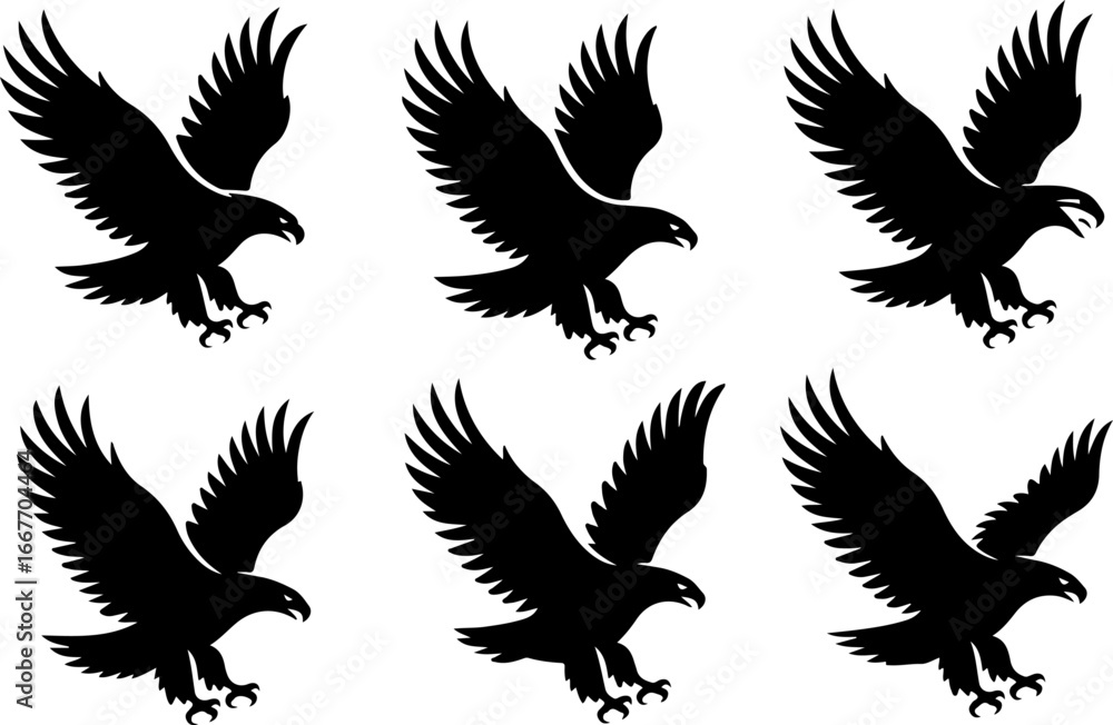 Obraz premium Flying Eagle Silhouette Vector Set