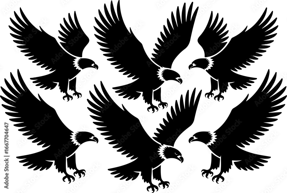 Obraz premium Flying Eagle Silhouette Vector Set