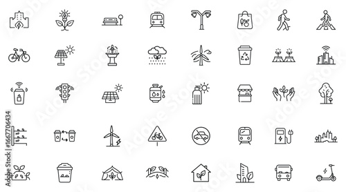 "Eco City Line Icons – Sustainable Urban Lifestyle Vector Pack"