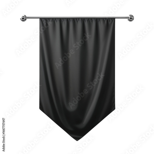 Elegant black banner hanging from a metal rod adds a touch of sophistication and mystery