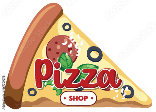 Vector Pizza Slice Logo with Toppings and Text