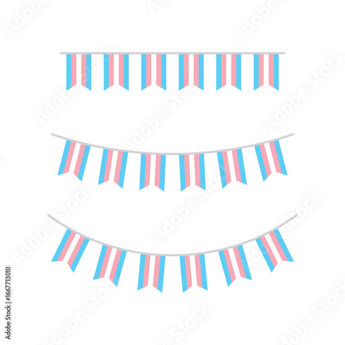 Transgender flag party bunting. LGBTQIA+ concept. Flat design illustration.	