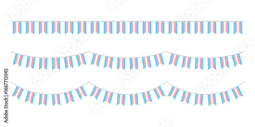 Transgender flag party bunting. LGBTQIA+ concept. Flat design illustration.	
