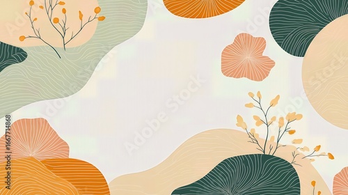 Abstract Minimalist Background with Organic Shapes, Botanical Elements, and Subtle Textures in Earthy Tones for Modern Design Projects