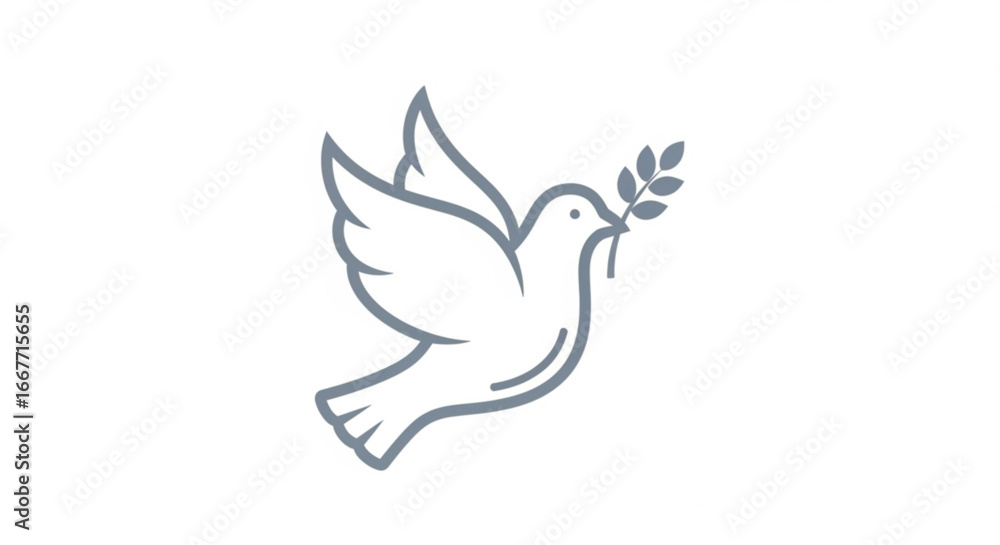 Naklejka premium Dove peace symbol vector illustration, flying bird with olive branch, hope and freedom concept icon design