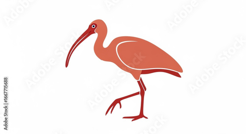 Scarlet ibis bird vector illustration of tropical bird wildlife animal with long beak and legs standing design
