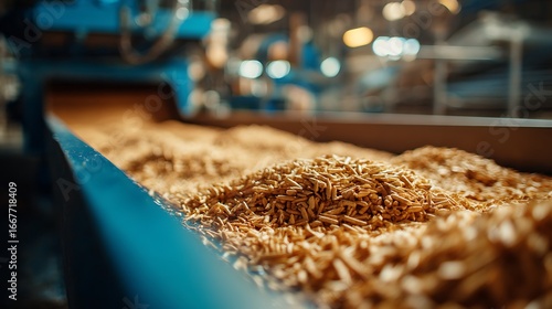 Wallpaper Mural Conveyor Belt with Wood Pellets at an Industrial Wood Processing Plant Torontodigital.ca