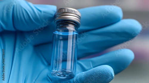 Scientist holds a laboratory vial with precision, performing detailed testing as part of ongoing medical and pharmaceutical research studies.