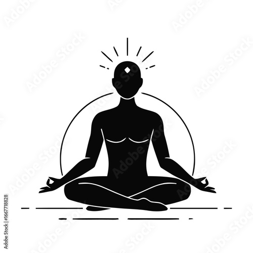 Silhouette meditation lotus pose spiritual illustration