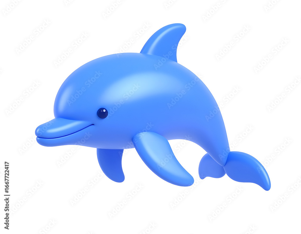 Fototapeta premium Cute 3D Blue Dolphin Illustration with Friendly Smile on Black Background
