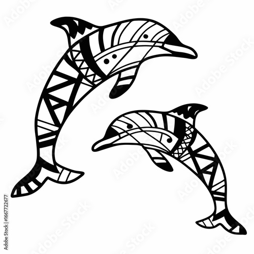 zentangle coloring page of two dolphins
