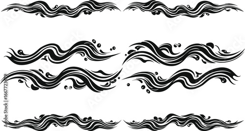 Black wavy decorative borders with small dots and swirls flourish