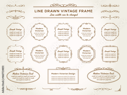 vintage frame set 11_sepia／線幅変更アレンジできるセピアのビンテージフレームとあしらい飾りのセット