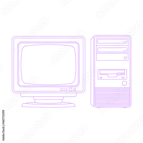 Line art illustration of vintage computer