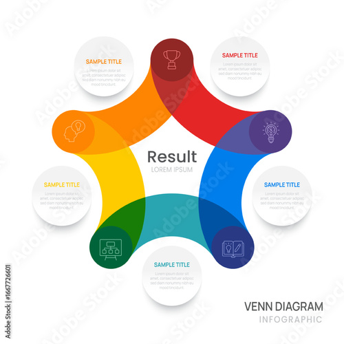Venn diagram infographic business star chart template 5 steps options, presentation with venn diagram elements vector illustration.