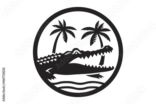 Minimalist of an Alligator Head with Geometric Decorations