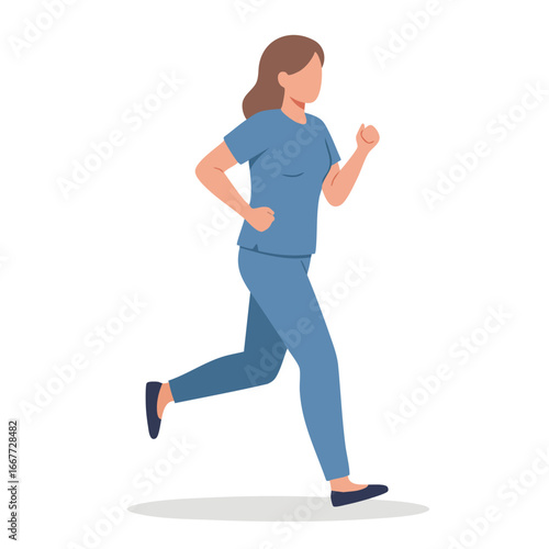 Woman running exercise in blue activewear casual outfit jogging outdoors healthy lifestyle fitness activity vector illustration 