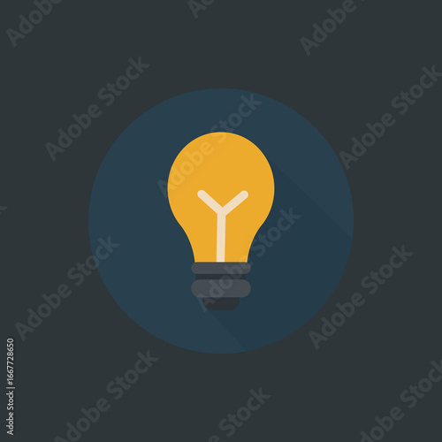 Light Bulb Icon – Flat Design Idea Symbol in Circle Background