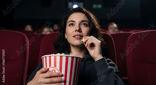 Woman enjoying popcorn in cinema
