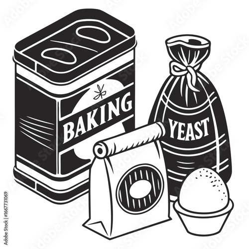 Baking ingredients yeast and flour baking powder