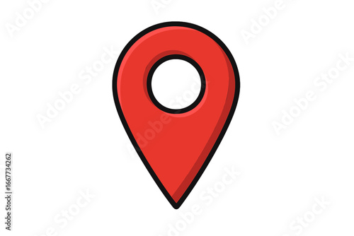 Red map pointer vector icon. Location pin for GPS navigation and destination. Isolated graphic element for web, app, or travel design. Marker sign for position, address, spot.