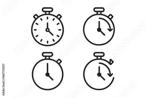 Timer and stopwatch line icon set. Isolated vector elements. Countdown clock, counter, and chronometer symbol. Fast time, deadline, and speed concept. UI UX graphic design.